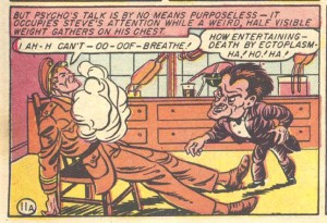Dr. Psycho attempting to murder Steve Trevor. Or, two men having lesbian sex. From Wonder Woman No. 5