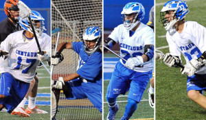From left, Peter Pina, Nick Vu and Elliot Stanger of Culver City.  Photo: George Laase / Culver City Lacrosse