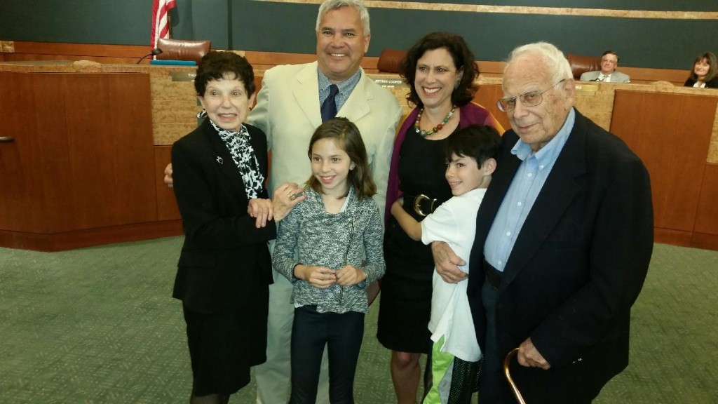 Vice Mayor Thomas Small and wife Joanne Brody are joined by their 9-year-old twins Joey and Lyra, and his in-laws, Dr. Garry Brody and Sonia Brody 